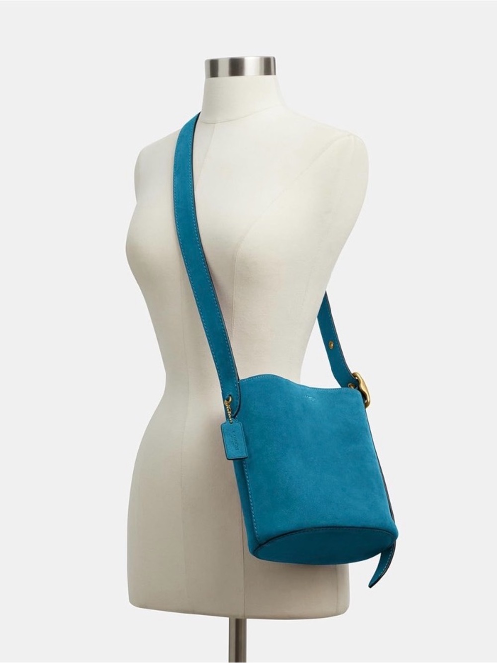 COACH Bleecker Bucket Bag 21 with Matching Pouch in Sea Blue (Teal) Suede NWT - Picture 12 of 12
